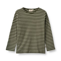 Wheat T-shirt striped LS Stig - Dark green stripe